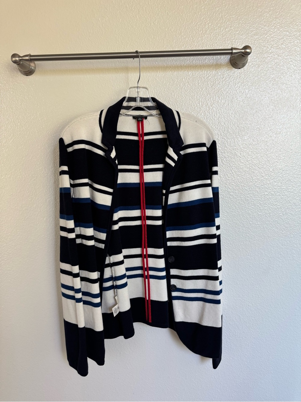 Ann Taylor Navy, White, and Blue Striped Cardigan